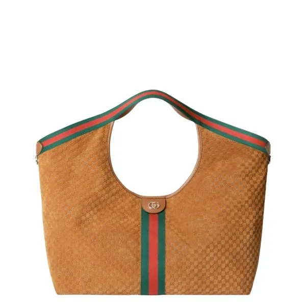 Gucci Giglio Large Tote Bag Gg Suede Brown 60Cm