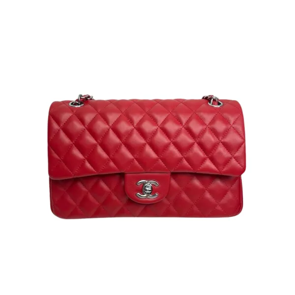 Chanel Red Quilted Lambskin Classic Medium Double Flap Bag 26cm