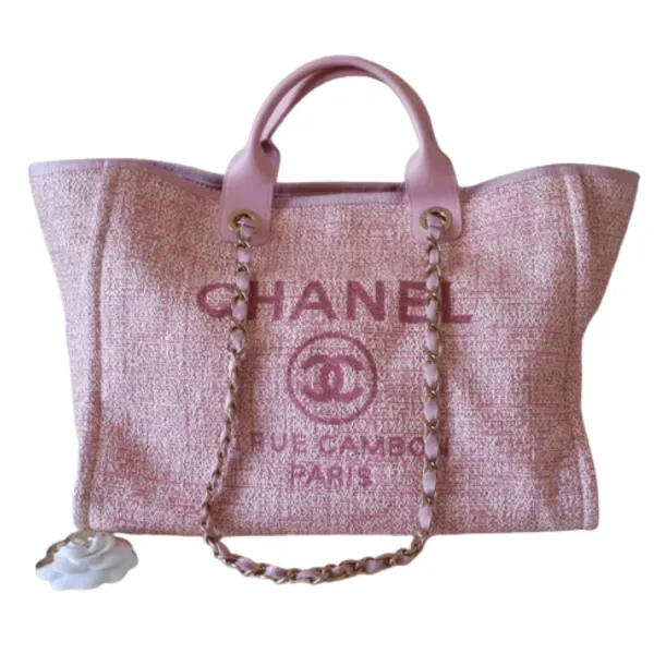 Chanel Lurex Boucle Deauville Medium Tote Pink